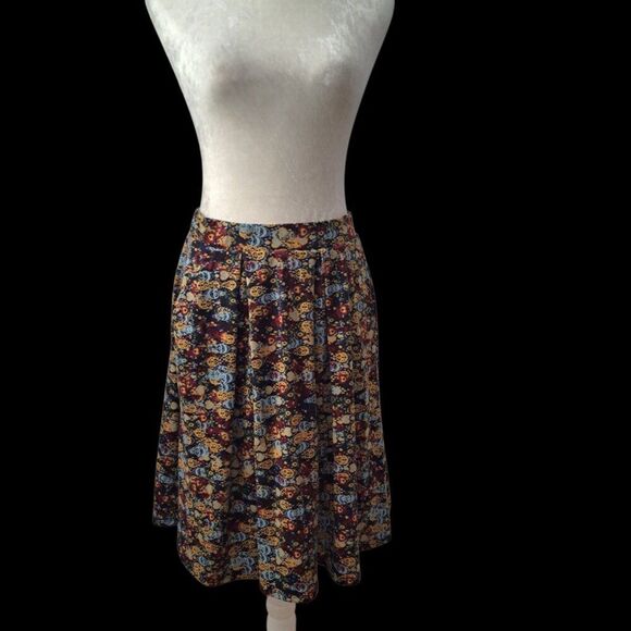 Lularoe Women's Madison Blue Yellow Flare Pockets Modest Work Skirt Sz Medium - Picture 5 of 7